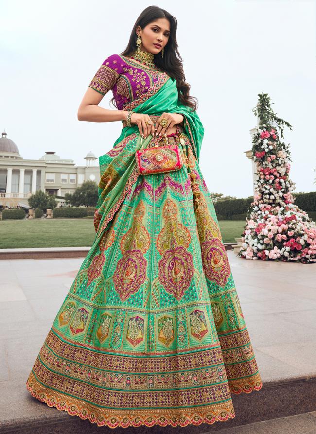 Banarasi Silk Multi Colour Bridal Wear Embroidery Work Lehenga Choli